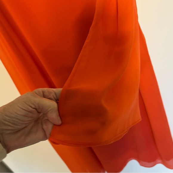 Soft Surroundings Orange Caramba One Shoulder Georgette chiffon dress large - Picture 3 of 6